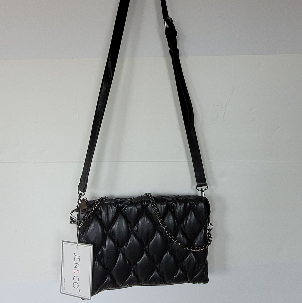 JEN & CO Elegant Black Quilted Shoulder/Hand  Bag - Picture 2 of 15
